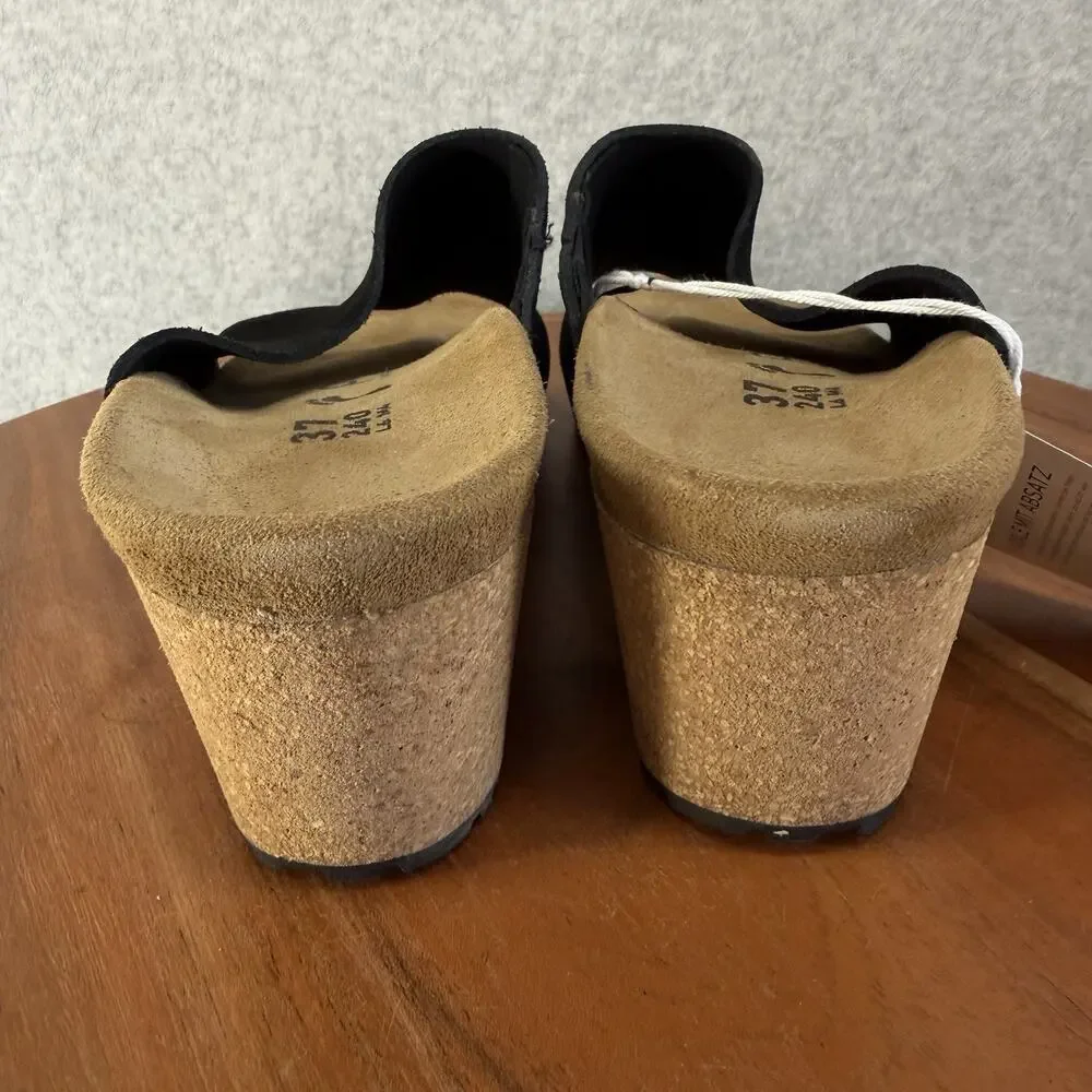 Papillio Birkenstock Wedge Sandals Womens 37 US 6 Black Suede New